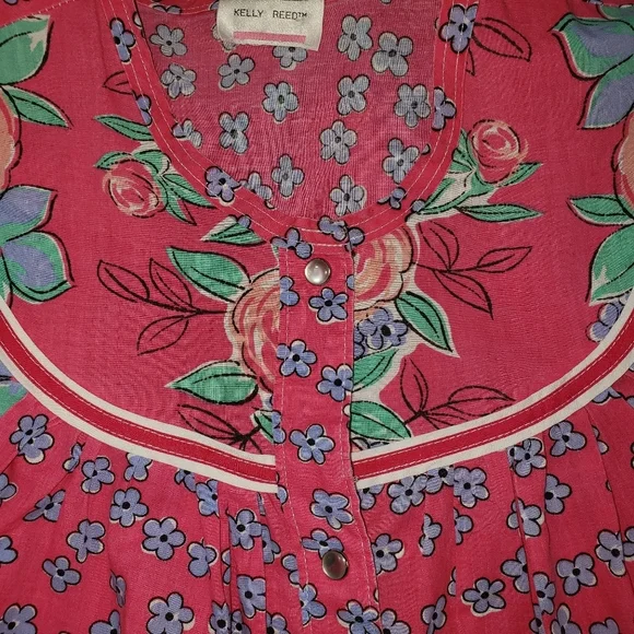Vintage Kelly Reed Floral Print Patio Dress Sz M ? Pearl Snap Cottagecore Garden - Picture 10 of 14